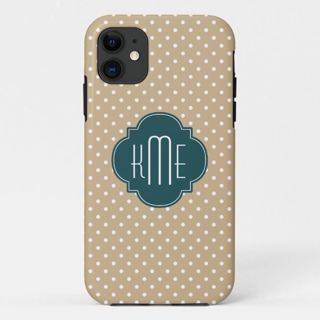 Tan Sand Polka Dots Aquamarin Quatrefolienmonogram Case-Mate iPhone Hülle (Rückseite)