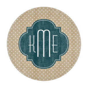Tan Sand Polka Dots Aquamarin Quatrefolienmonogram Schneidebrett