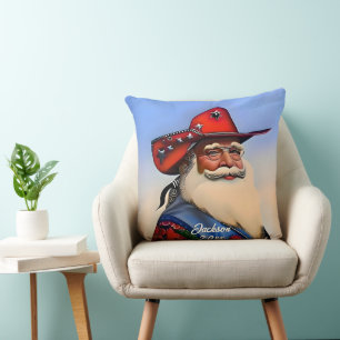 Tan Santa Claus in einem Cowboy Hat Weihnachten Kissen