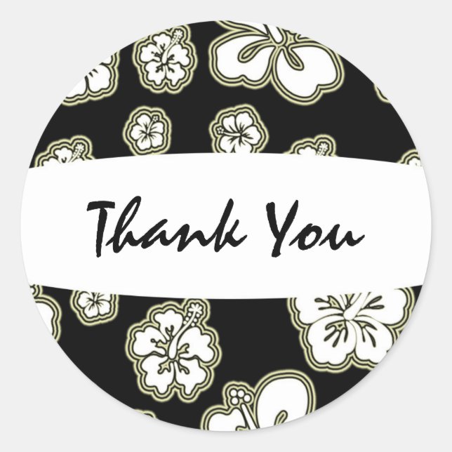 Tan & Schwarz-weiß Eleganter Hibiskus Blumenaufkle Runder Aufkleber (Vorderseite)