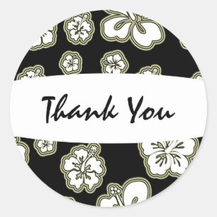 Tan & Schwarz-weiß Eleganter Hibiskus Blumenaufkle Runder Aufkleber