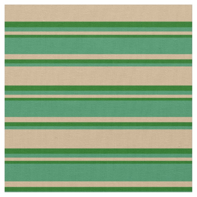 Tan, Sea Green & Dark Green Strips Muster Stoff (Nahaufnahme)