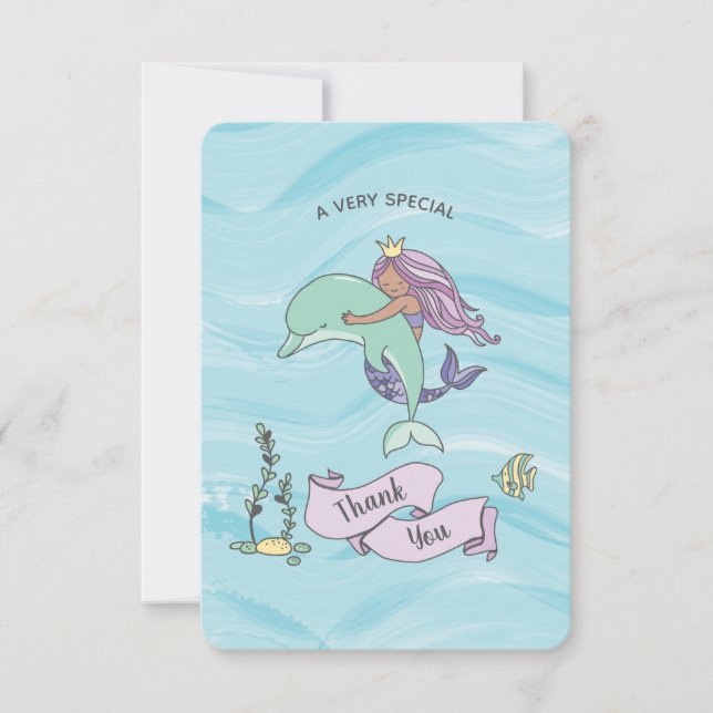 Tan Skin Lila Mermaid mit Dolphin Dankeskarte (Vorderseite)