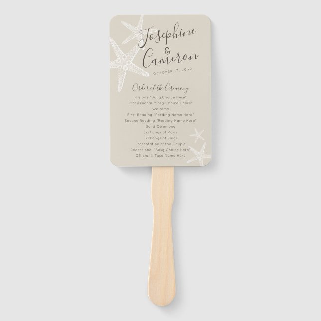 Tan Starfish Beach Wedding Program Fan Fächer (Vorderseite)