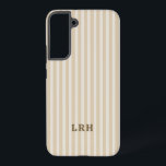 Tan Stripe Vintage Design Tiny Initials Monogram Samsung Galaxy Hülle<br><div class="desc">This cream and tan striped phone case is all about effortless neutral style. The soft contrast gives it a warm, minimal look that feels elevated without trying too hard. Finished with a classic monogram, this design leans timeless instead of trendy and works with literally everything. Made for those who love...</div>