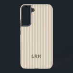 Tan Stripe Vintage Design Tiny Initials Monogram Samsung Galaxy Hülle<br><div class="desc">This cream and tan striped phone case is all about effortless neutral style. The soft contrast gives it a warm, minimal look that feels elevated without trying too hard. Finished with a classic monogram, this design leans timeless instead of trendy and works with literally everything. Made for those who love...</div>