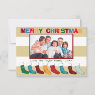 Tan Stripes Foto Strumpf - 3x5 Weihnachtskarte Einladung