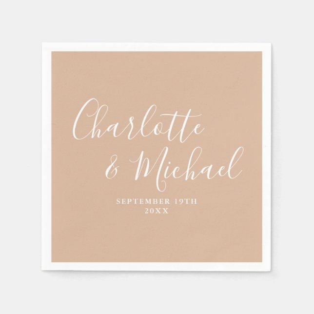 Tan Taupe Elegante Signature Script Hochzeit Serviette (Vorderseite)