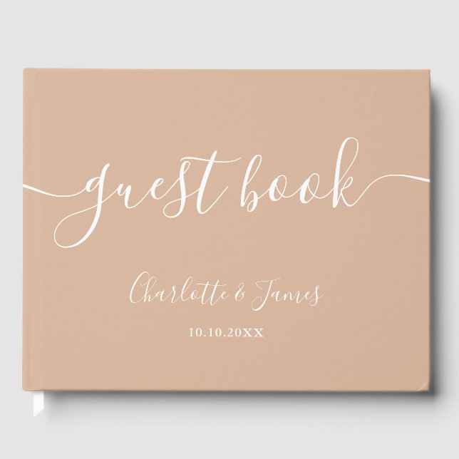 Tan Taupe Signature Script Wedding Gästebuch (Vorderseite)