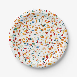 Tan Terrazzo Eclectic Quirky Confetti Malerei Pappteller
