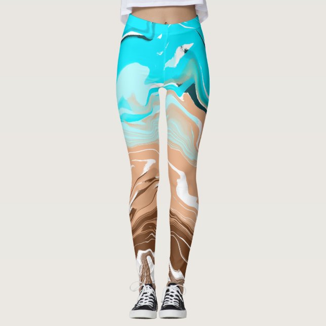 Tan to Blue Ombre Fluid Art Leggings (Vorderseite)