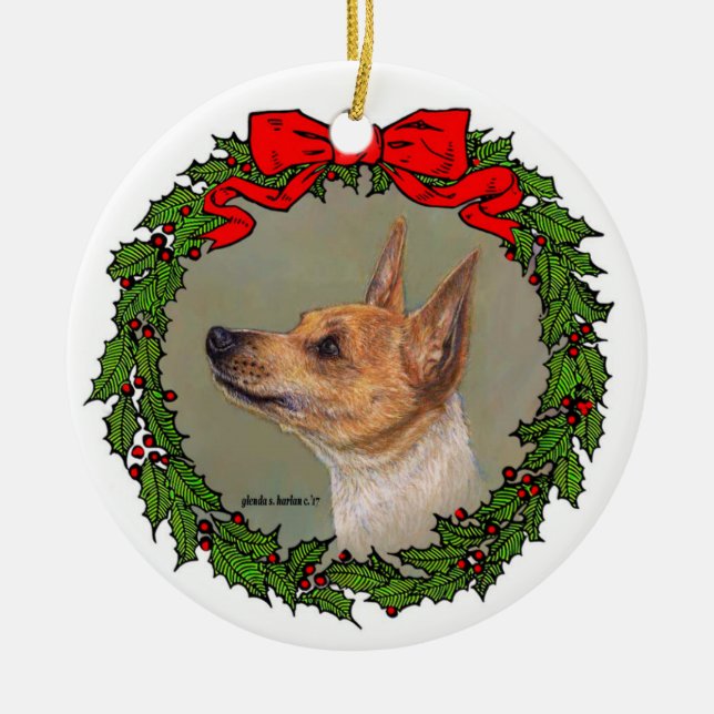 Tan Toy Fox Terrier von Glenda S. Harlan Keramik Ornament (Vorne)