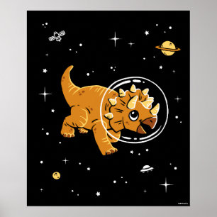Tan Triceratops Dinos im Weltraum Poster