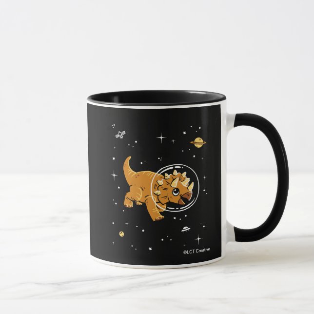 Tan Triceratops Dinos im Weltraum Tasse (Rechts)