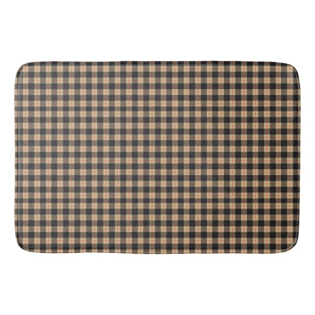Tan und Black Red Stripe Buffalo Kariert Badematte (Vorderseite)