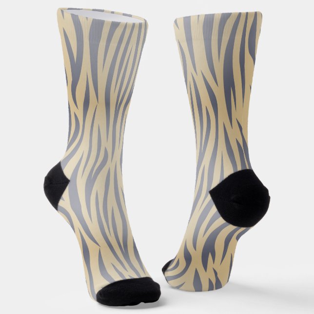 Tan und Black Zebra Stripe Crew Socks Socken (Gewinkelt)