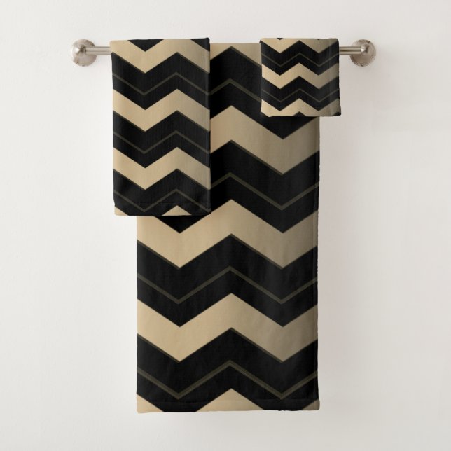 Tan und Black Zigzag Badhandtuch Set (Insitu)