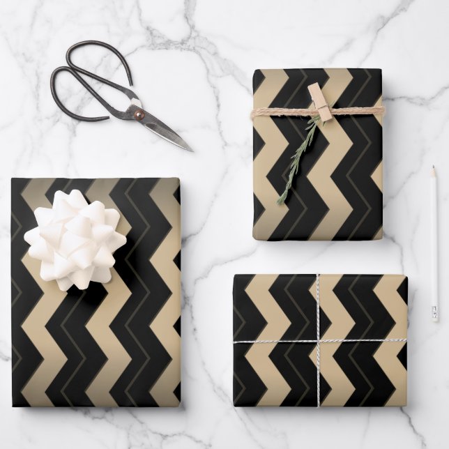Tan und Black Zigzag  Geschenkpapier Set (Vorderseite)