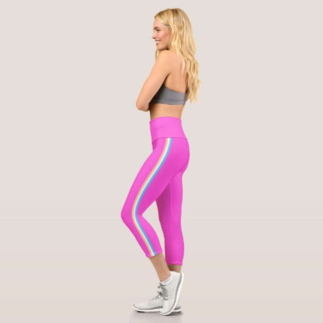 Tan und Blauer Streifen Capri Leggings (Links)
