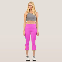 Tan und Blauer Streifen Capri Leggings