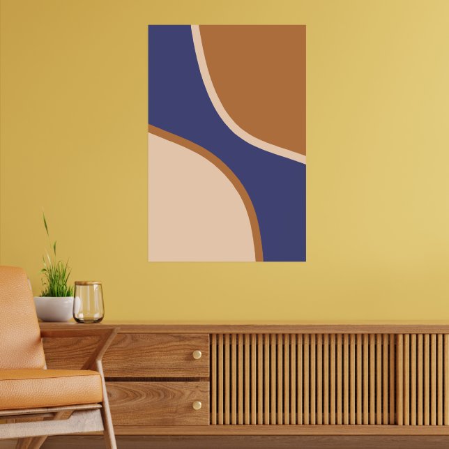 Tan und Blue Minimalistisch Swirt Formen und Kante Poster (Wohnzimmer 2)