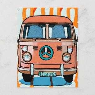 Tan und Blue Retro Hippie Van Vintag Art Postkarte