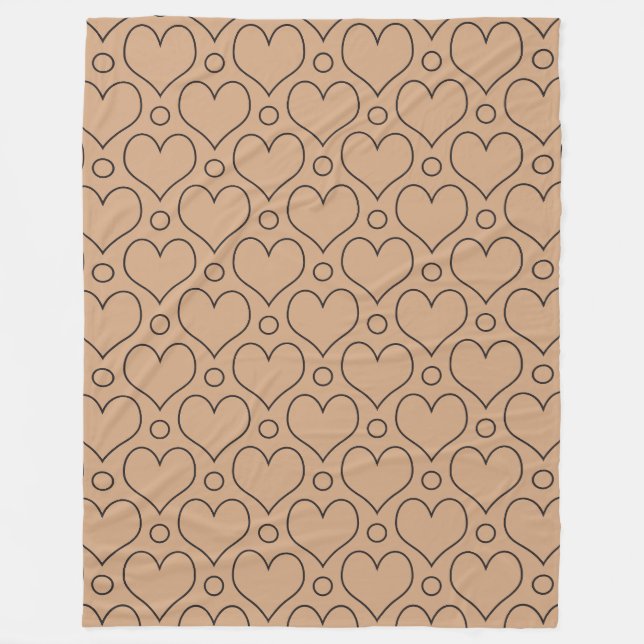 Tan und Schwarze Liebe Herz und Polka Dots Muster Fleecedecke (Vorderseite)