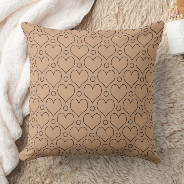 Tan und Schwarze Liebe Herz und Polka Dots Muster Kissen (Decke)