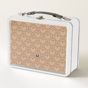Tan und Schwarze Liebe Herz und Polka Dots Muster Metall Brotdose