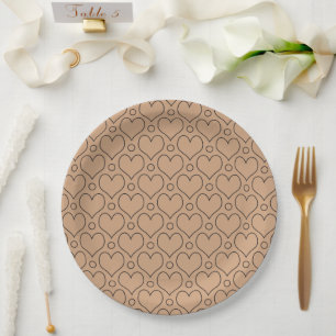 Tan und Schwarze Liebe Herz und Polka Dots Muster Pappteller