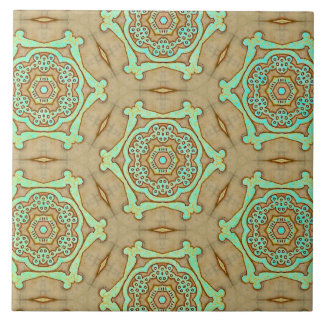 Tan und Türkis Arabesque Fliese