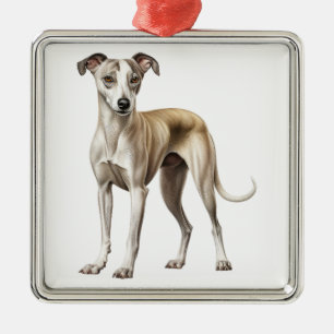 TAN UND WEISS KLEINER WHIPPET-HUND ORNAMENT AUS METALL