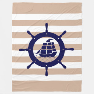 Tan und weiße Streifen mit blauem Wasserrad Fleecedecke
