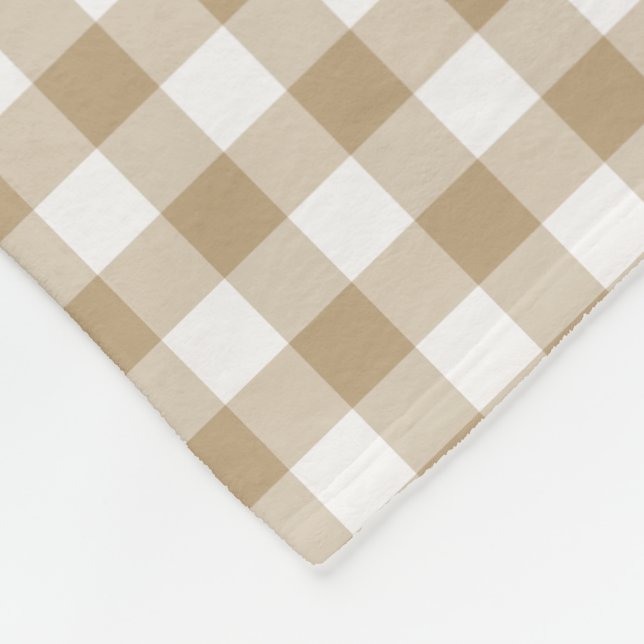 TAN und weißer Gingham überprüftes Muster Fleecedecke (Ecke)