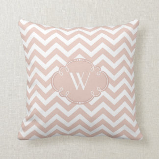 TAN und weißes Zickzack mit Monogramm Kissen