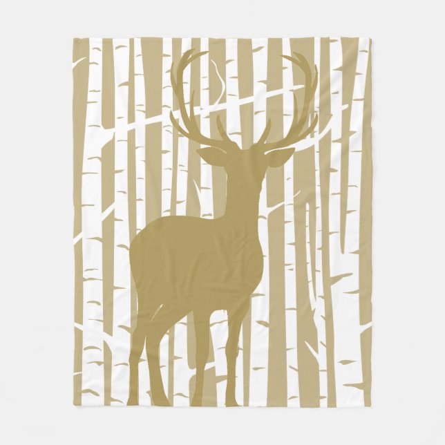 Tan und White Birch Forest Woodland Fleece Blanket