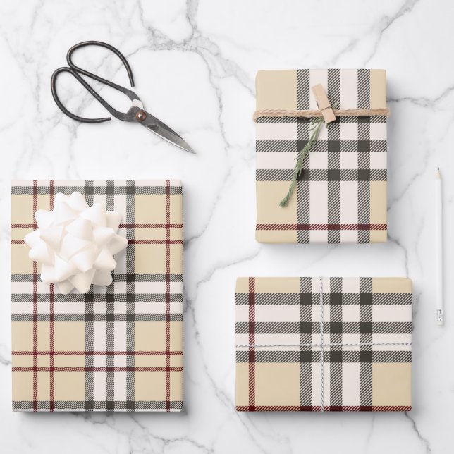 Tan und White Buffalo Kariert Gingham Geschenkpapier Set (Vorderseite)