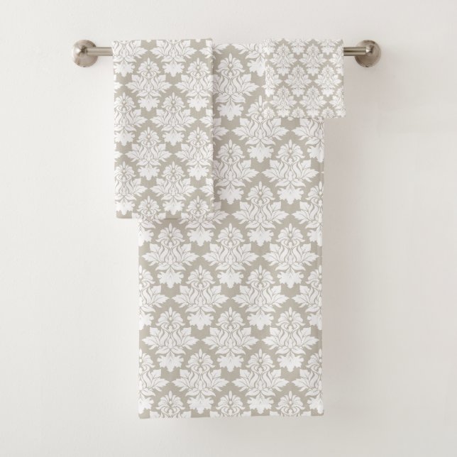 Tan und White Damask Badetuch Set (Insitu)