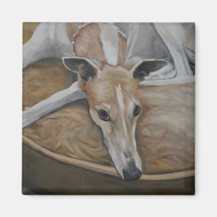Tan und White Greyhound Dog Art Magnet