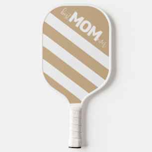 Tan und White Strip Beste Mama je Pickleball Schläger