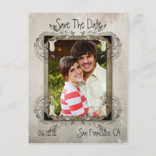 Tan Vintag Grunge Floral Foto Save the Date Ankündigungspostkarte