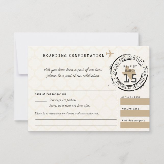 Tan Wedding RSVP Boarding Pass auf Texas (Vorderseite)