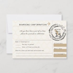 Tan Wedding RSVP Boarding Pass nach Mexiko Karte