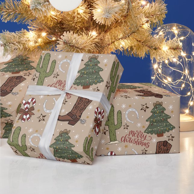 Tan Western Cowboy Christmas Wrapping Paper Geschenkpapier (Feiertage)
