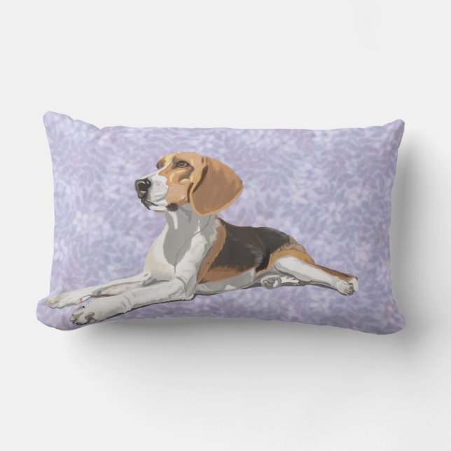 Tan White & Black Beagle mit blauem Blumenhintergr Lendenkissen (Vorderseite)
