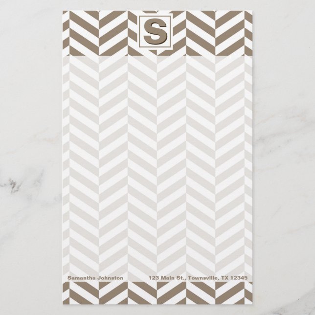 Tan White Herringbone Monogram Briefpapier (Vorderseite)