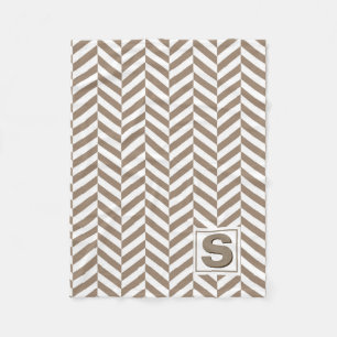 Tan White Herringbone Monogram Fleecedecke