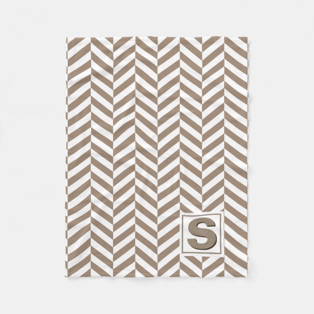 Tan White Herringbone Monogram Fleecedecke (Vorderseite)