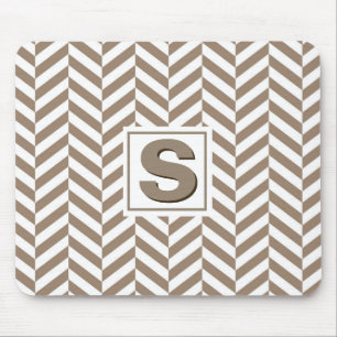 Tan White Herringbone Monogram Mousepad
