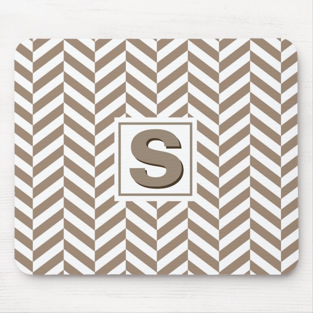 Tan White Herringbone Monogram Mousepad (Vorne)